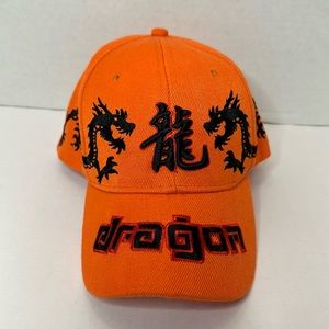 Dragon Baseball Trucker Hat Orange Cap with Black Embroidered Dragons